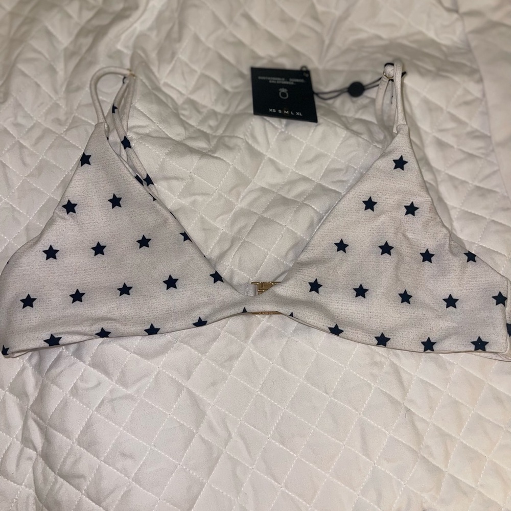 Skatie White Bikini Top with Black Stars